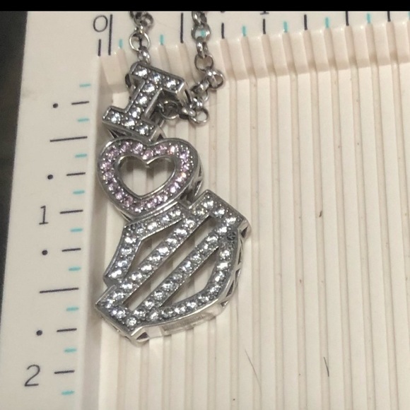 Harley-davidson Sterling White Pink Crystal Heart Bar Shield Pendant 19” / 1.8” - Picture 10 of 11
